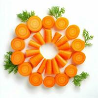 Cut carrot in round peaces on white background. High quality. AI Generative photo