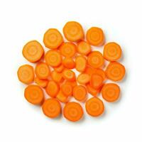 Cut carrot in round peaces on white background. High quality. AI Generative photo