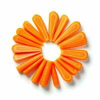 Cut carrot in round peaces on white background. High quality. AI Generative photo