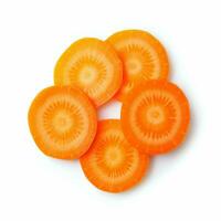 Cut carrot in round peaces on white background. High quality. AI Generative photo