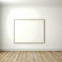 Wide blank picture frame on the parquet floor. High resolution. AI Generative photo