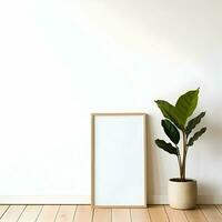 Blank picture frame on the parquet floor. Minimalism. High resolution. AI Generative photo