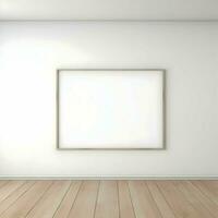 blanco imagen marco en el parquet piso. minimalismo alto resolución. ai generativo foto
