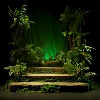 Jungle product display podium or stage product show High resolution. AI Generative photo