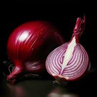 Red fresh onion sliced on dark background. High resolution. AI Generative photo