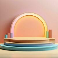 A colorful podium surrounded stage. Pastel colors. High quality. AI Generative photo