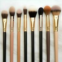 Makeup brushes laid out in a row. High resolution. Ai generative. photo