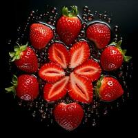 Strawberries cut into slices lying in a circle. High-resolution. AI Generative photo