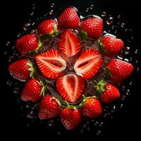 Strawberries cut into slices lying in a circle. High-resolution. AI Generative photo