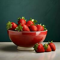 Bowl with fresh strawberry. High-resolution. AI Generative photo
