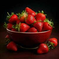 Bowl with fresh strawberry. High-resolution. AI Generative photo