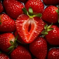 Strawberries cut into slices in water. High-resolution. AI Generative photo