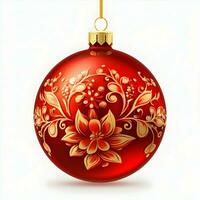 Red Christmas ornament with flower design. High quality. AI Generative photo