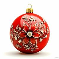 Red Christmas ornament with flower design. High quality. AI Generative photo