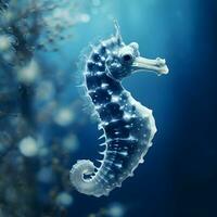 Sea Horse bokeh cyanotype side view. High-resolution. AI Generative photo