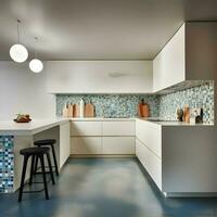 Minimalistic white kitchen. High quality. AI Generative photo