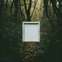 Empty vintage frame photo in forest. High quality. AI Generative