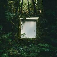Empty photo shoot frame in forest. High quality. AI Generative