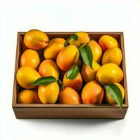 Mangos in a show box for sale 4k isolated on a white background. High-resolution. AI Generative photo