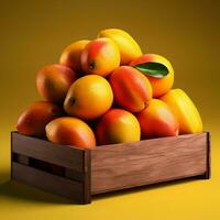 Mangos in a show box for sale. High-resolution. Ai generative photo