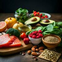 Ingredients of a healthy diet. High quality. Ai generative photo