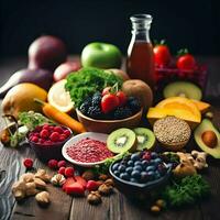 Ingredients of a healthy diet. High quality. AI Generative photo