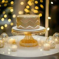 A gold cake. High quality. AI Generative photo