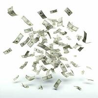 Money falling from the sky on white background. High-resolution. AI Generative photo