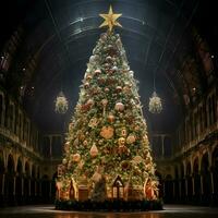 A huge Christmas tree postcard. High quality. AI Generative photo