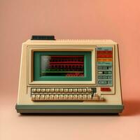 Retro computer on the pink background. High quality. AI Generative photo