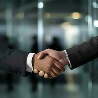 Business people shaking hands in office close shot. High quality. AI Generative photo