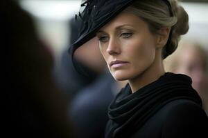 Portrait of a sad woman with a funeral bouquet of flowersAI generated photo