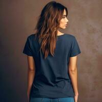 Illustration of a fashion portrait with plain t-shirt mockup, AI Generated photo