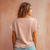 Illustration of a fashion portrait with plain t-shirt mockup, AI Generated photo