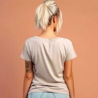 Illustration of a fashion portrait with plain t-shirt mockup, AI Generated photo