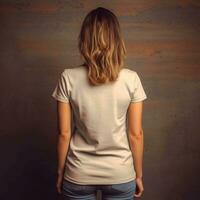 Illustration of a fashion portrait with plain t-shirt mockup, AI Generated photo