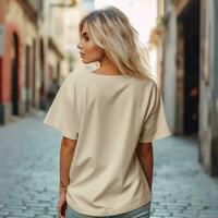 Illustration of a fashion portrait with plain t-shirt mockup, AI Generated photo