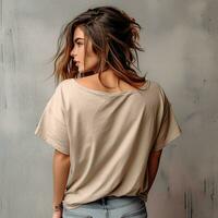 Illustration of a fashion portrait with plain t-shirt mockup, AI Generated photo