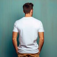 Illustration of a fashion portrait with plain t-shirt mockup, AI Generated photo