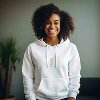 Illustration of a fashion portrait with plain hoodie mockup, AI Generated photo