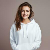 Illustration of a fashion portrait with plain hoodie mockup, AI Generated photo