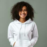 Illustration of a fashion portrait with plain hoodie mockup, AI Generated photo