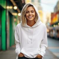 Illustration of a fashion portrait with plain hoodie mockup, AI Generated photo