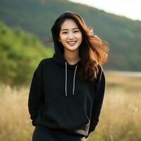 Illustration of a fashion portrait with plain hoodie mockup, AI Generated photo
