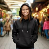 Illustration of a fashion portrait with plain hoodie mockup, AI Generated photo