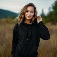 Illustration of a fashion portrait with plain hoodie mockup, AI Generated photo