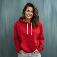 Illustration of a fashion portrait with plain hoodie mockup, AI Generated photo