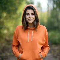 Illustration of a fashion portrait with plain hoodie mockup, AI Generated photo