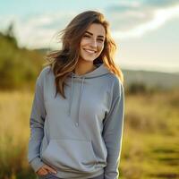 Illustration of a fashion portrait with plain hoodie mockup, AI Generated photo