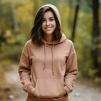 Illustration of a fashion portrait with plain hoodie mockup, AI Generated photo